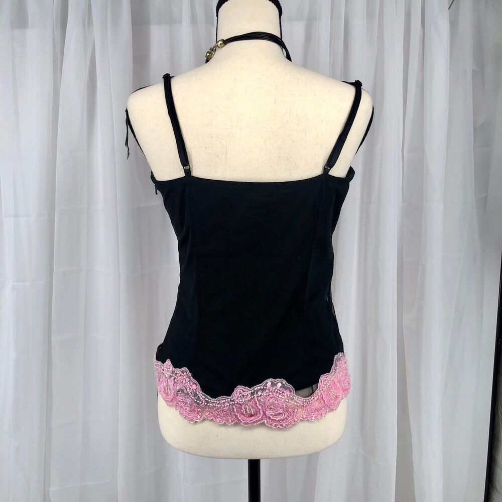 Cache Vintage Black Pink Beaded Fairy Top Medium - Picture 4 of 7